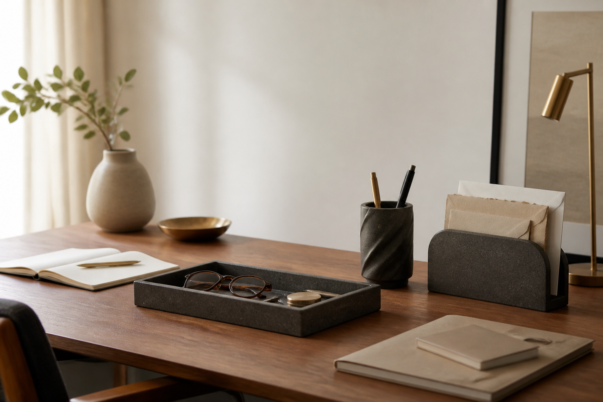 Premium desk organizers and trays in a modern workspace